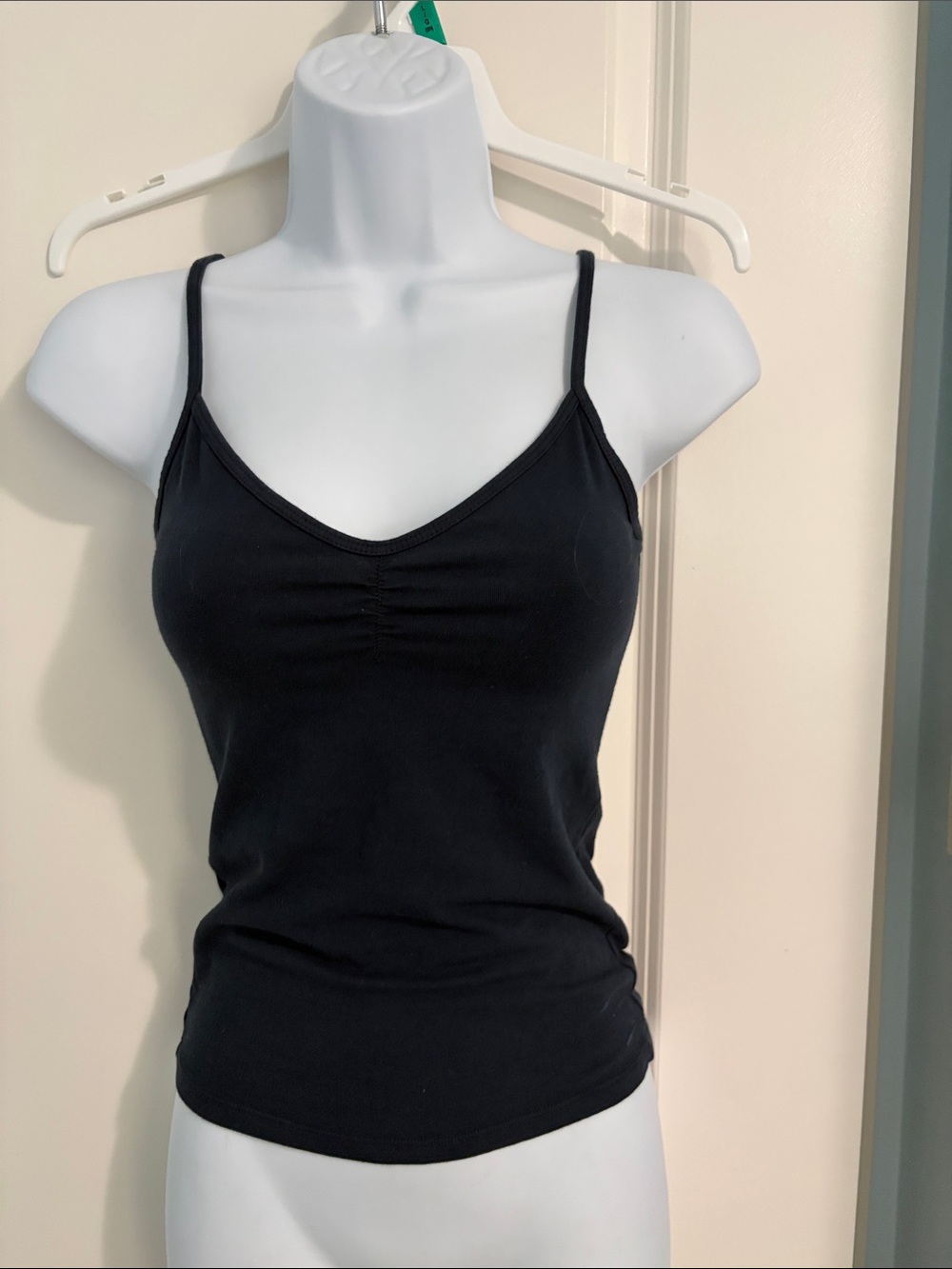Brandy Melville Black Ruched V-Neck Spaghetti Strap Tank
